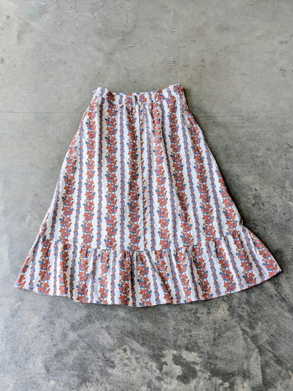 O.P.T. White Autumn Floral Striped Cotton Ruffle Midi Skirt small - Picture 9 of 9